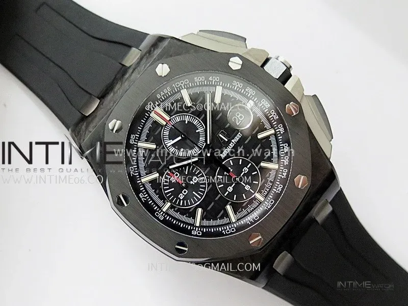 Royal Oak Offshore 44mm Carbon JF 1:1 Best Edition Dark Black Dial On Black Rubber Strap A3126