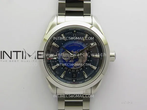 Aqua Terra 150M World Time 24 Hours SS VRS 1:1 Best Edition Blue Dial On SS Bracelet Super Clone 8938