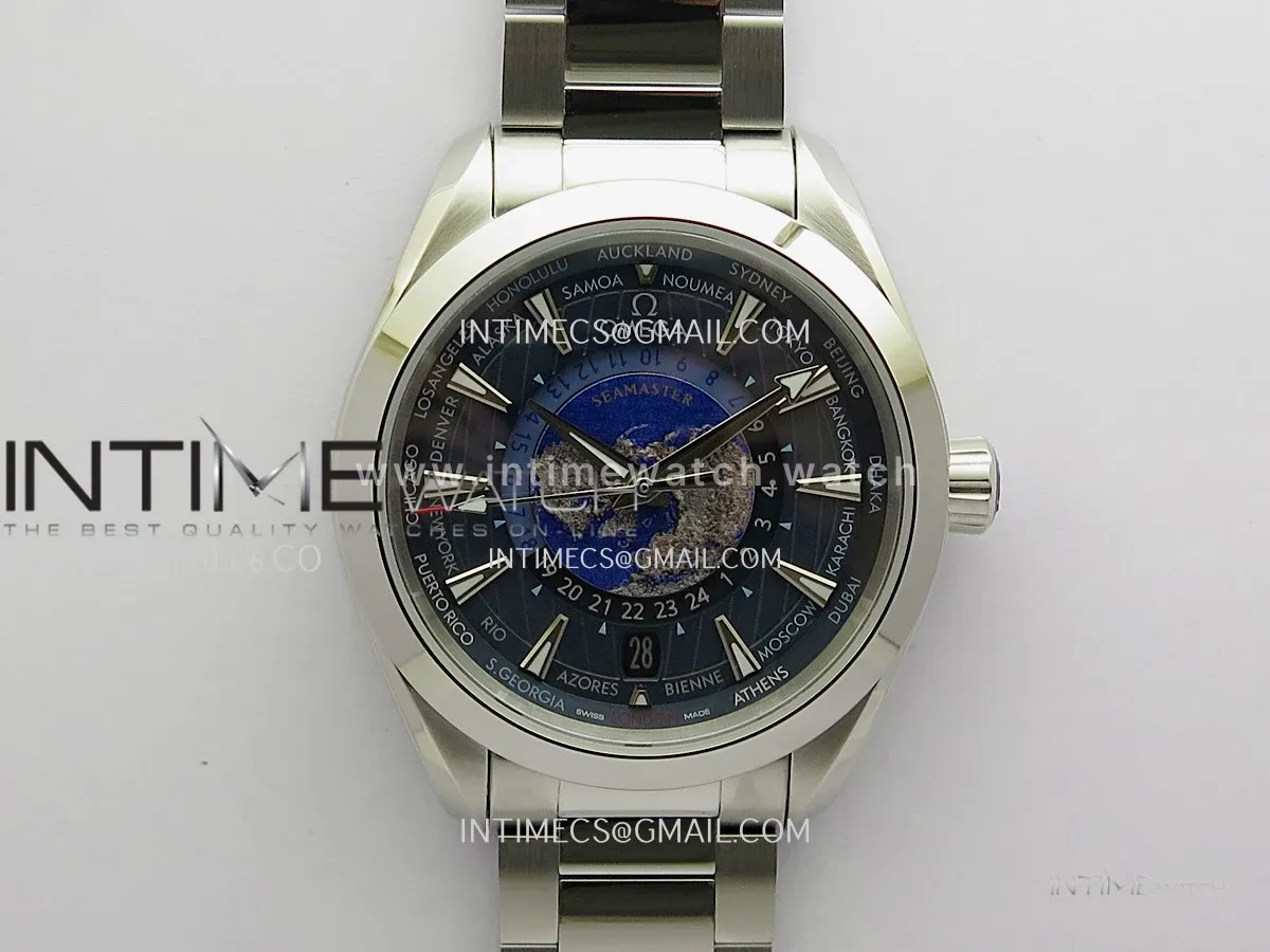 Aqua Terra 150M World Time 24 Hours SS VRS 1:1 Best Edition Blue Dial On SS Bracelet Super Clone 8938