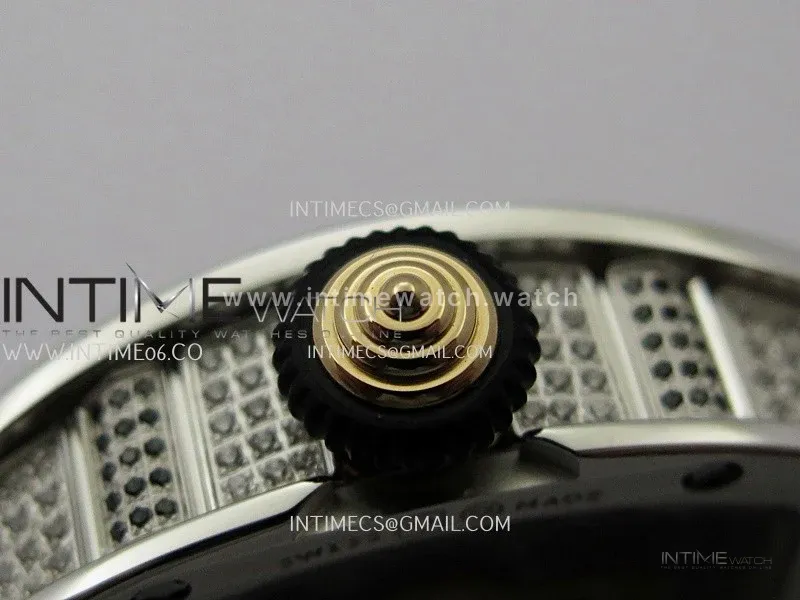 RM07 Full Paved Diamonds SS ZF Best Edition Red Diamond Skeleton Dial On Black Rubber Strap Asian CRMA2 Clone