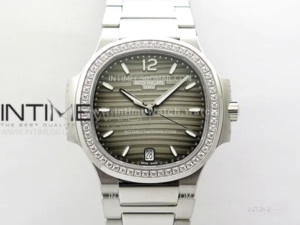 Nautilus 7118 New Version Ladies Diamonds Bezel PPF 1:1 Best Edition Gray Dial on SS Bracelet A324 Super Clone
