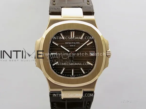 Nautilus 5711 Gain Weight DDF 1:1 Best Edition Brown Textured Dial On Black Leather Strap Super Clone DD324