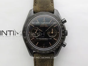 Speedmaster “Dark Side of The Moon” Real Ceramic N1F 1:1 Best Edition Vintage Black on Brown Leather Strap A9300