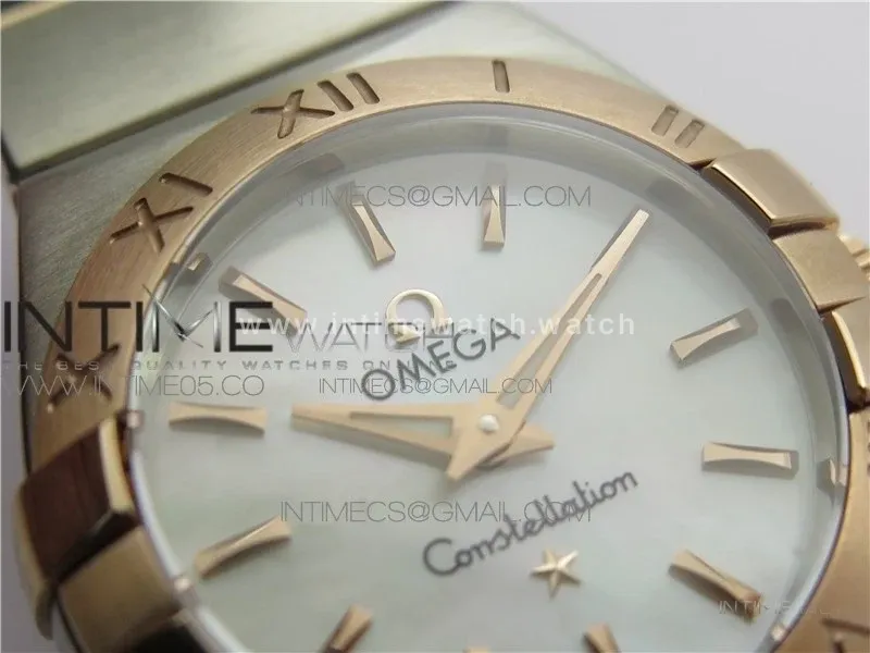 Constellation Ladies 27mm K11F 1:1 Best Edition SS/RG White MOP Dial Diamonds Markers on SS/RG Bracelet ETA Quartz