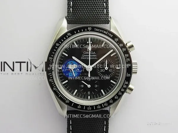 Speedmaster Professional Blue Snoopy SS N1F 1:1 Best Edition Black Dial On Black Nylon Strap A3861