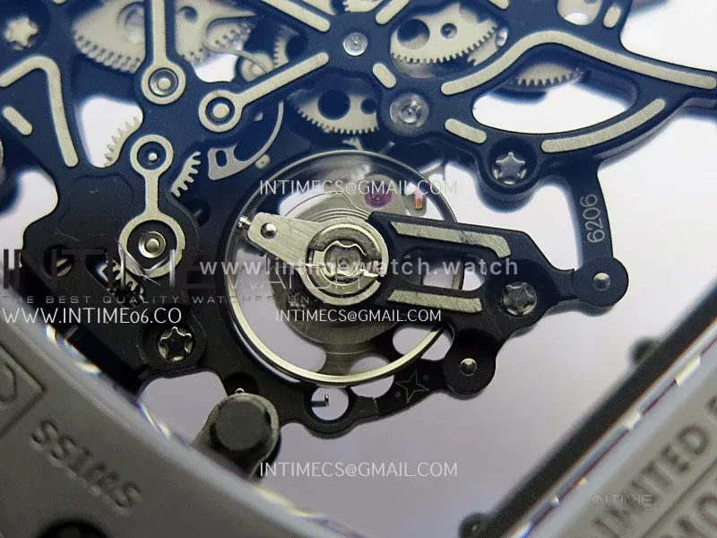 RM055 Gray Ceramic Umi Office 1:1 Best Edition Skeleton Dial Black Rubber Strap RMUL2 Super Clone (Free Sprung)
