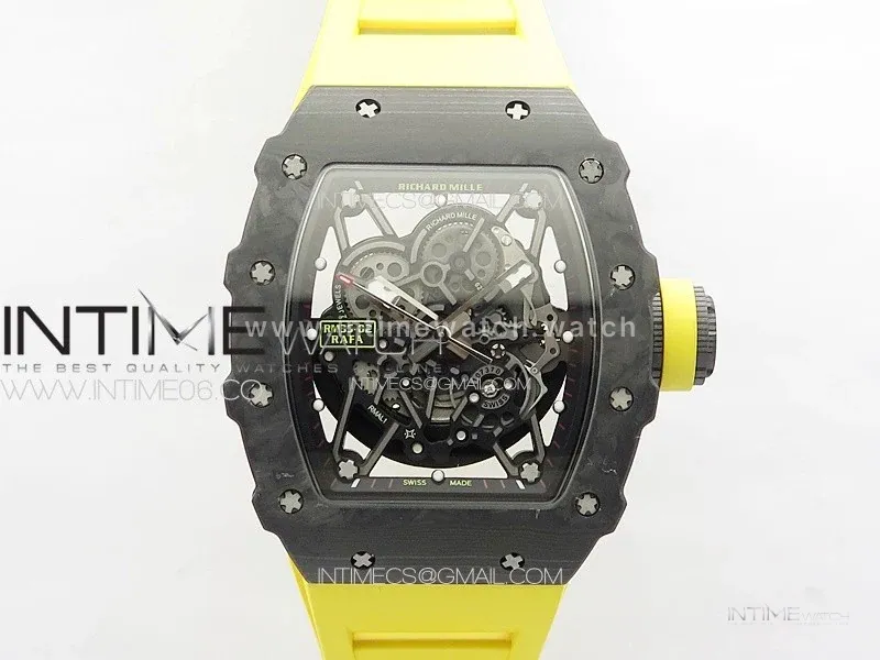 RM 035-02 Rafael Nadal NTPT Carbon on Yellow Rubber Strap