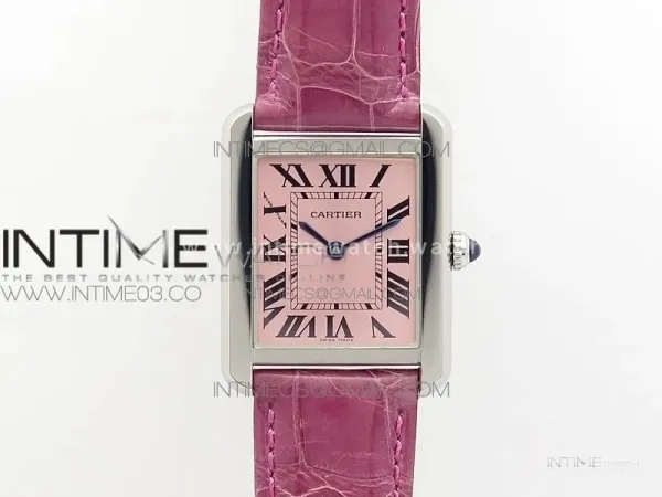 Tank Solo Ladies 25mm SS K11 1:1 Best Edition Pink Dial on Pink Croco Leather Strap Ronda Quartz