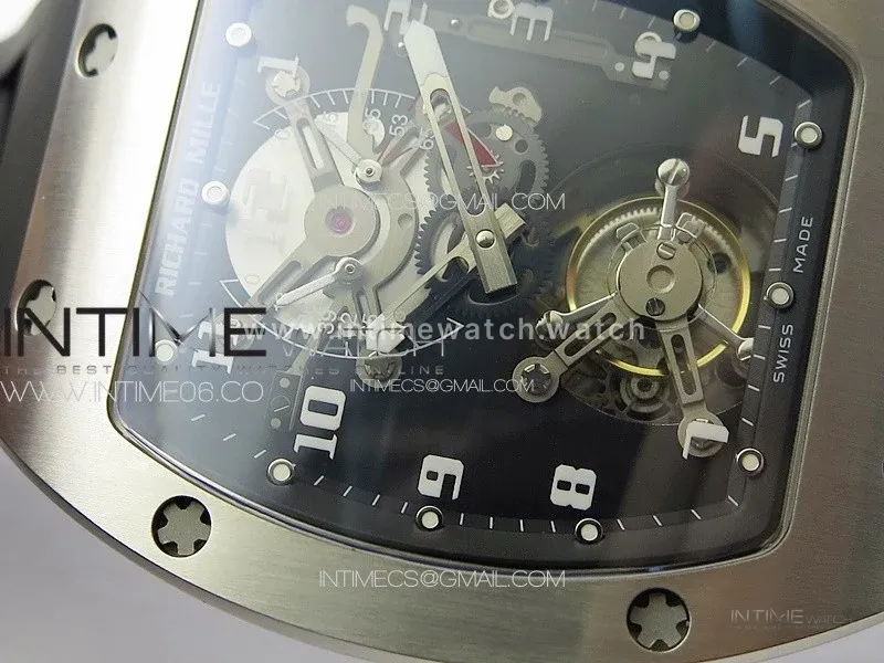 RM001 Real PR SS YSF Skeleton Dial on black Rubber Strap Asian Tourbillon