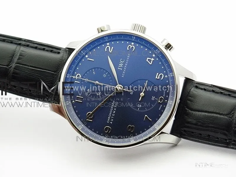 Portuguese IW371491 ZF V3 1:1 Best Edition SS Blue dial on Black Leather Strap A79350 (Slim Movement)