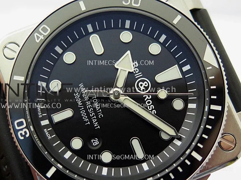 BR 03-92 Diver Black Ceramic Bezel SS B12 1:1 Best Edition Black Dial on Black Rubber Strap A2824 (Free Nylon Strap)