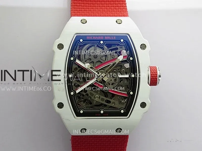 RM67-02 Charles White NTPT Umi Office 1:1 Beat Edition Red/White Skeleton Dial On Red Nylon strap CRMA7 Clone V2