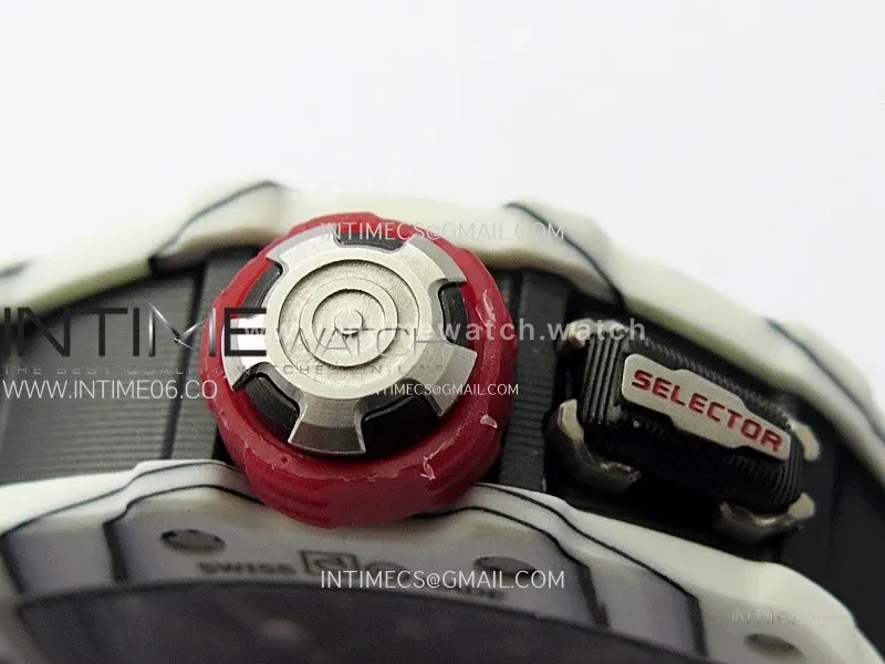 RM035-03 White Carbon/Red Crown Z Factory Skeleton Dial on White Rubber Strap Asian Skeleton movement