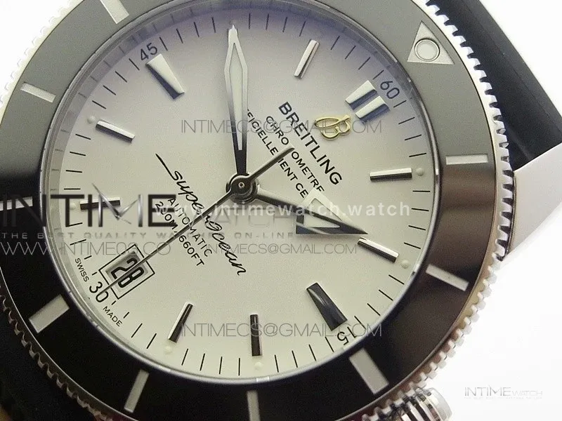 SuperOcean 42mm AB2010 SS GF 1:1 Best Edition White Dial Black Ceramic Bezel on Black Rubber strap A2824