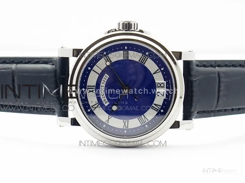 Marine 5222 SS HGF 1:1 Best Edition Blue Dial On black Leather Strap Asian Cal.517GG(Free rubber strap)