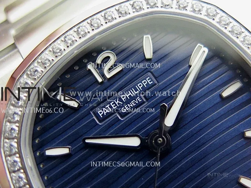Nautilus 7118 Ladies Diamond Bezel SS DDF 1:1 Best Edition Blue Dial On SS Bracelet Super Clone DD324