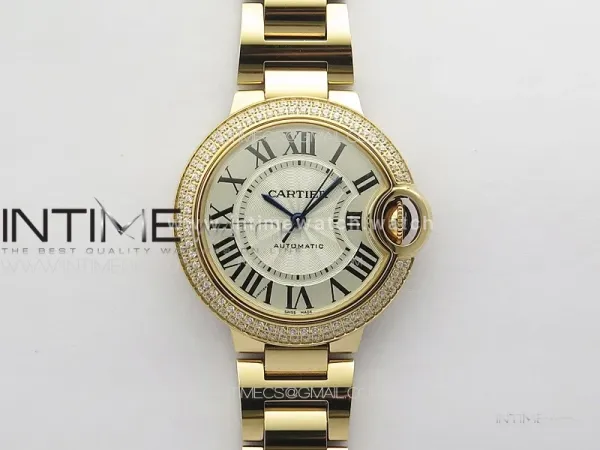 Ballon Bleu 33mm Double Diamonds Bezel RG 3KF 1:1 Best Edition White Textured Dial on SS Bracelet A076