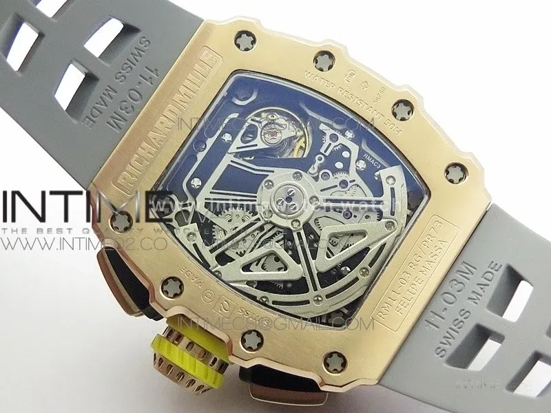 RM011 RG Chronograph SS Case KVF 1:1 Best Edition Crystal Skeleton Dial on Gray Rubber Strap A7750