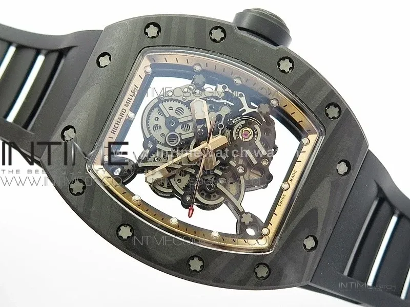 RM055 Forged Carbon Case KVF Best Edition Skeleton Dial Black Crown on Black Rubber Strap MIYOTA8215