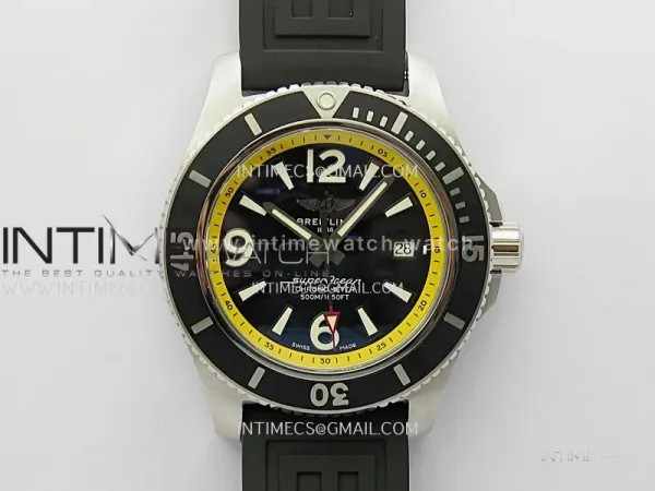 SuperOcean Automatic 46mm TF 1:1 Best Edition Black Dial Yellow Inner Bezel on Black Rubber Strap A2824