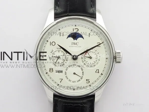 Portuguese Real PR Real Annual Calendar IW503305 V9F Best Edition White Dial Black Leather Strap A52610