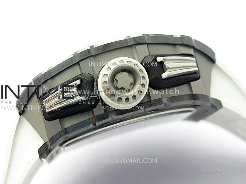 RM011 Titanium Case Black Ceramic Bezel Chronograph KUF Best Edition Skeleton Dial on White Rubber Strap A7750