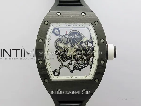 RM055 Real NTPT White Inner RMF Best Edition Skeleton Dial on Black Rubber Strap RMUL2 Super Clone