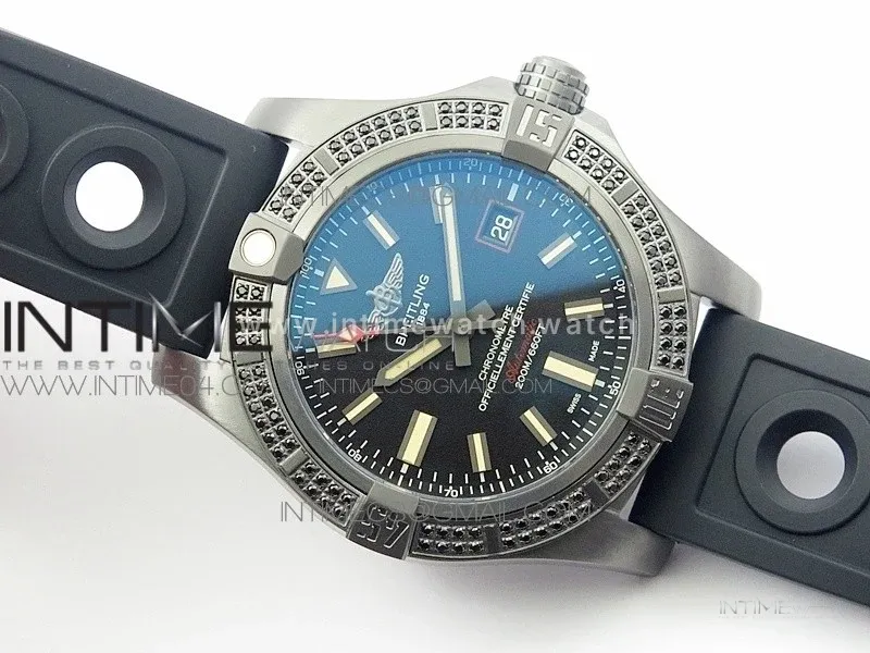 AVENGER BLACKBIRD V17311 Ti DLC 1:1 Best Edition Black Dial Diamonds Bezel on Nylon Strap A2824
