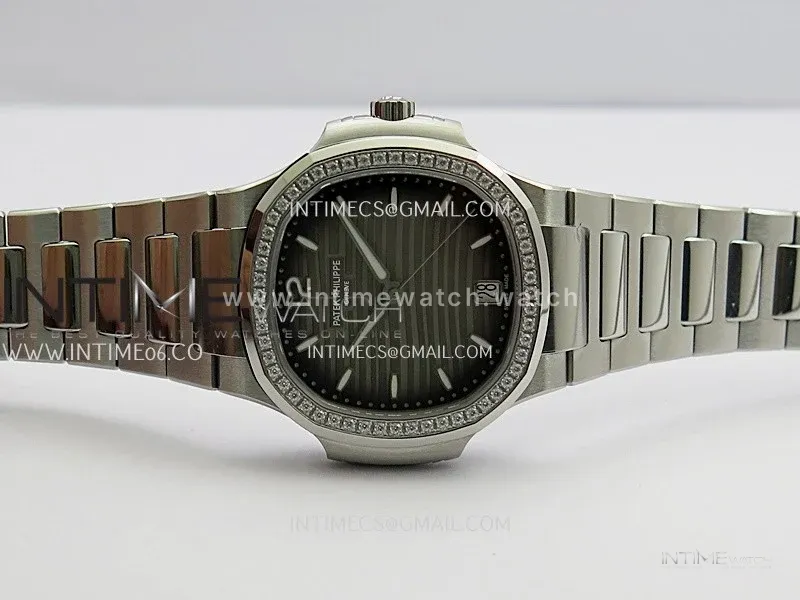 Nautilus 7118 Ladies Diamond Bezel SS DDF 1:1 Best Edition Gray Dial On SS Bracelet Super Clone DD324
