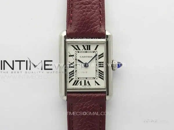 Tank Louis Ladies 22mm SS 8848F 1:1 Best Edition White Dial on Dark Red Leather Strap Ronda Quartz