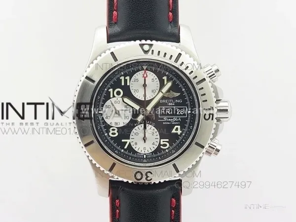 SuperOcan SteelFish SS Black Dial on Black Leather Strap A7750