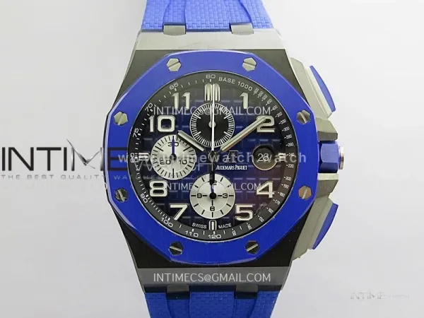 Royal Oak Offshore 44mm Black-Blue Ceramic JF 1:1 Best Edition Blue Dial on Blue Rubber Strap A3126