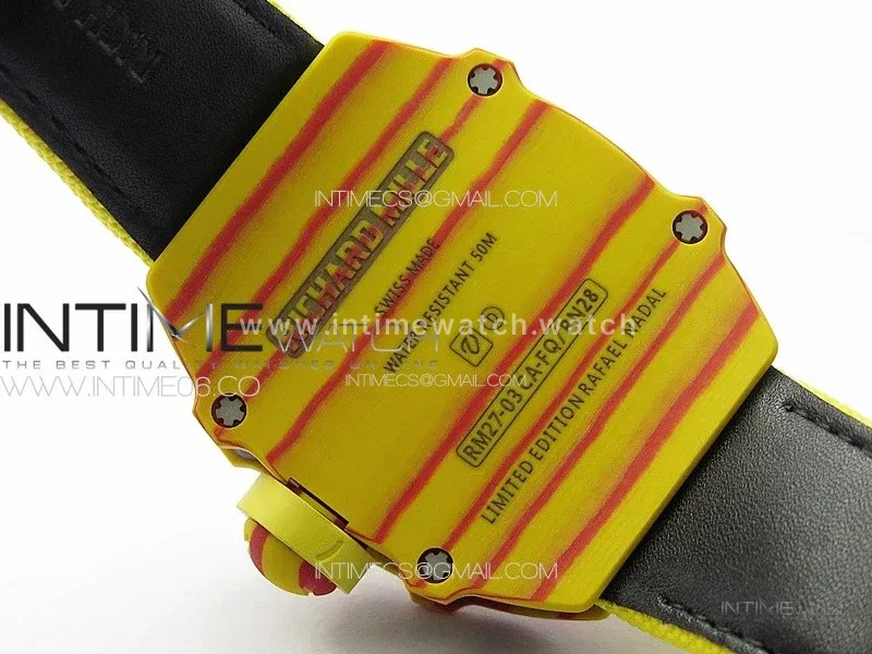 RM027-03 Real Tourbillon YSF Best Edition Yellow/Red Carbon Skeleton Dial on Yellow Nylon Strap