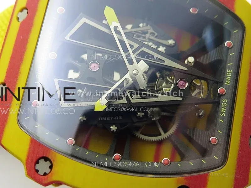 RM027-03 Real Tourbillon YSF Best Edition Yellow/Red Carbon Skeleton Dial on Yellow Nylon Strap