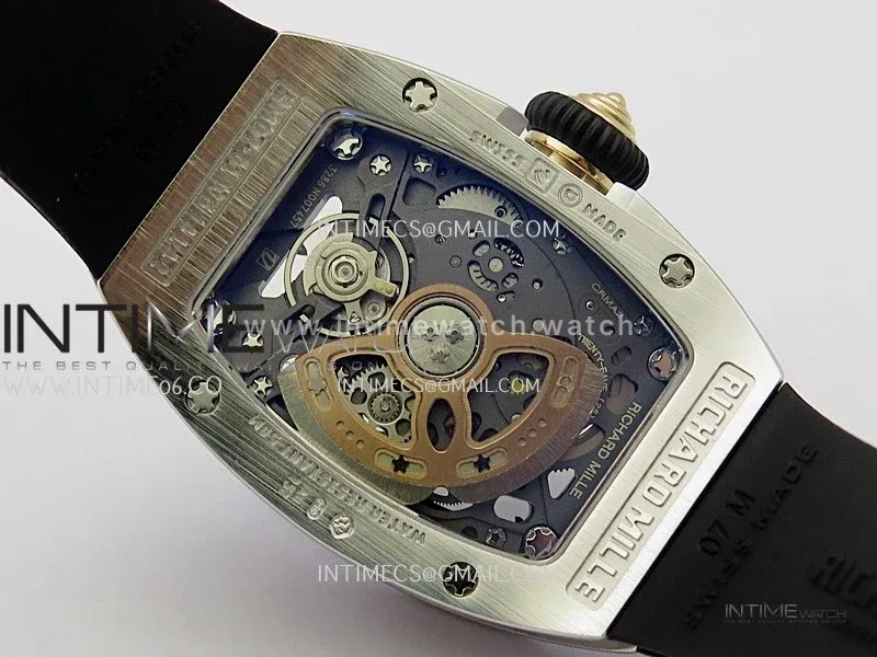 RM07 Full Paved Diamonds SS ZF Best Edition Black Diamond Skeleton Dial On Black Rubber Strap Asian CRMA2 Clone