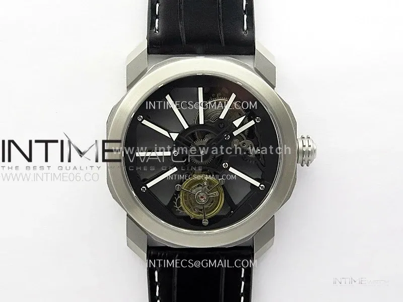 Octo 102910 SS AXF Best Edition Skeleton Dial on Black Leather Strap Asian BVL206 Tourbillon Movement