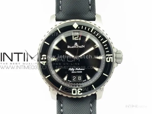 Fifty Fathoms Titanium Big Date Black HGF Best Edition Black Dial on Sail-canvas Strap A6918B (Free Tool And Nylon Strap)