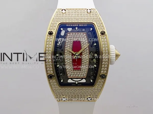 RM07 Full Paved Diamond RG ZF Best Edition Red Diamond Skeleton Dial On White Rubber Strap Asian CRMA2 Clone