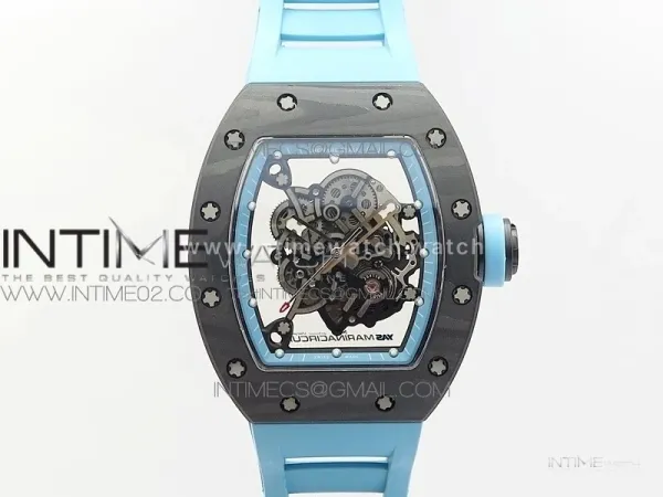 RM055 Carbon Case KVF Best Edition Carbon Bezel Skeleton Dial Blue Crown on blue Rubber Strap MIYOTA8215