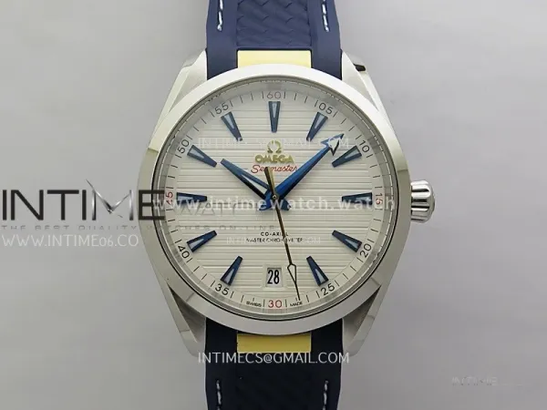 Aqua Terra 150M Master Chronometers N1F Best Edition White Textured Dial Blue Markers on Blue Rubber Strap A8900