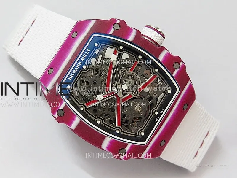 RM67-02 Mutaz Red NTPT Umi Office 1:1 Beat Edition Red Skeleton Dial On White Nylon Strap CRMA7 Clone V2