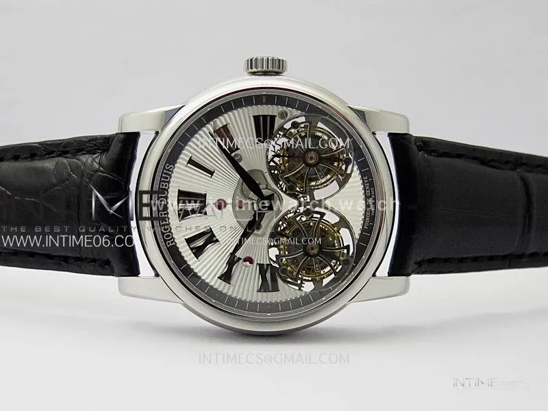 Hommage SS YSF Sliver Dial On Black Croco Leather Strap Double Tourbillon