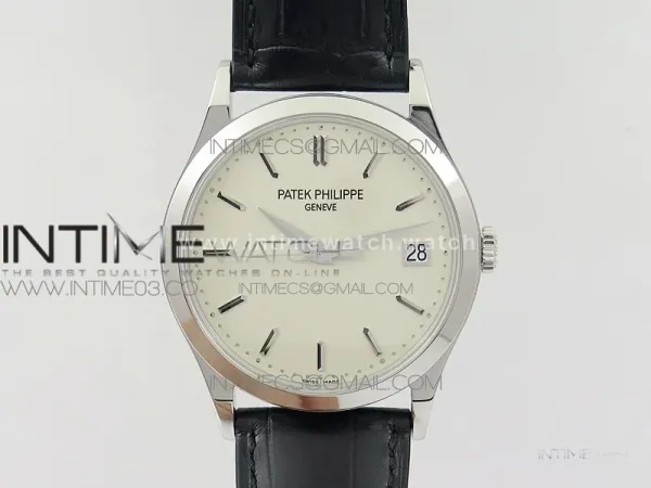 Calatrava 5296G SS ZF 1:1 Best Edition Ivory Dial On Black Leather Strap 324CS