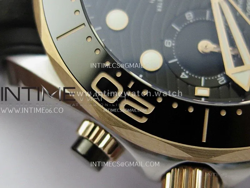 Seamaster 300M Chrono Black Ceramic Bezel SS/RG N1F 1:1 Best Edition Black Dial on Black Rubber Strap A9900