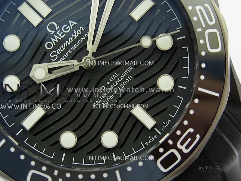 Seamaster Diver 300M Black Ceramic/SS ORF 1:1 Best Edition Black Dial On Black Rubber Strap Super Clone Asian 8806