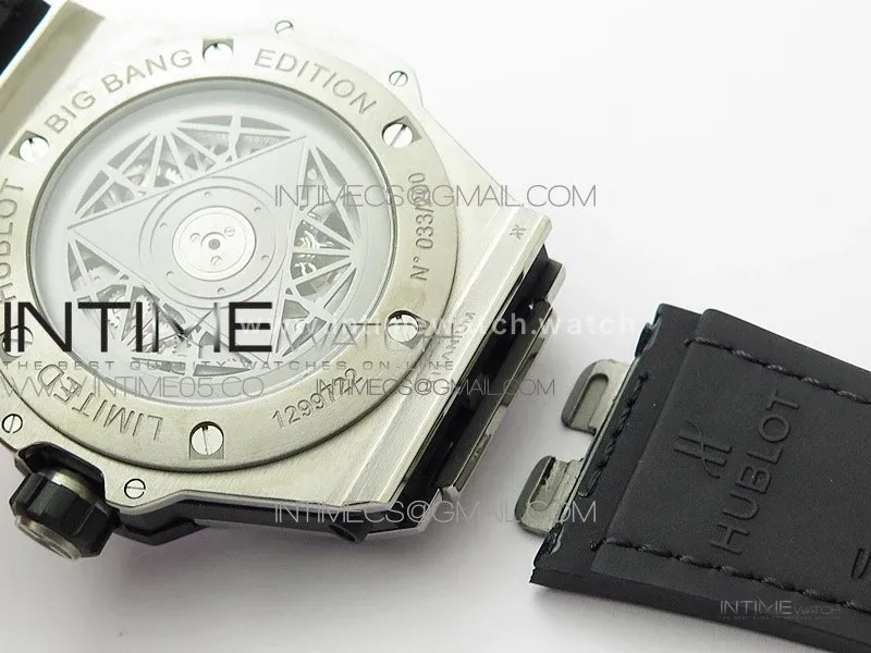 Big Bang Sang Bleu Ti Crystal And Case WWF 1:1 Best Edition Black Skeletonal Dial On Black Gummy Strap Asian HB1213 V2
