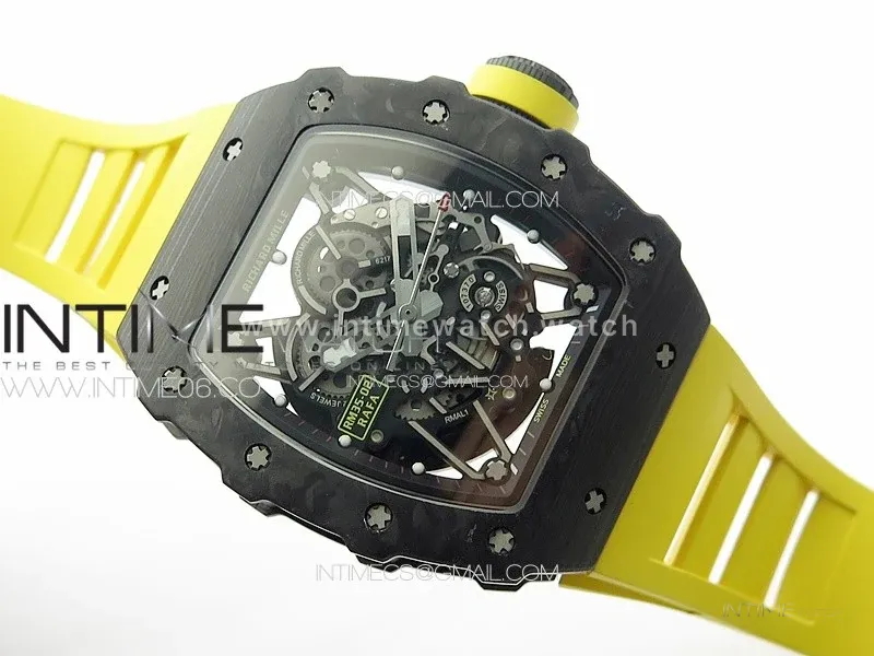 RM 035-02 Rafael Nadal NTPT Carbon on Yellow Rubber Strap