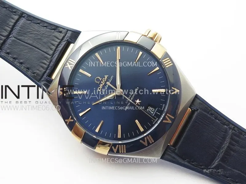 Constellation 41mm RG/Blue Ceramic Bezel VSF 1:1 Best Edition Blue Dial on Blue Gummy Strap A8900