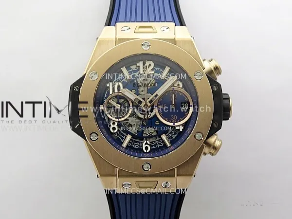Hublot Big Bang Unico 42mm RG BBF 1:1 Best Edition Blue Skeleton Dial on Blue Rubber Strap A1280