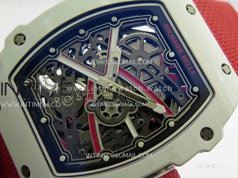 RM67-02 Charles White NTPT Umi Office 1:1 Beat Edition Red/White Skeleton Dial On Red Nylon strap CRMA7 Clone V2